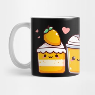 Cute Mango Milkshake and Mango Cake in Kawaii Style with Hearts | Cutesy Design Mug